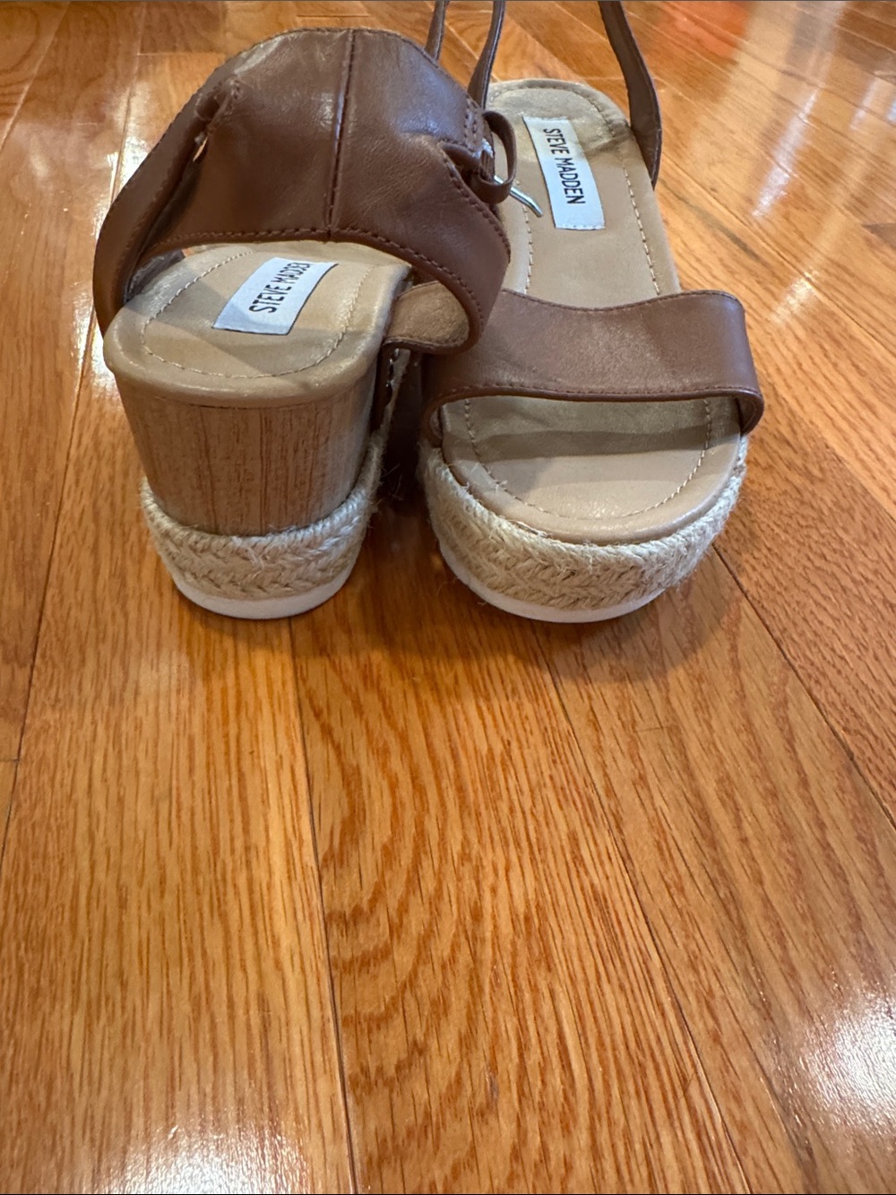 NWOT Steve Madden Tan Brown Espadrille Wedge Sandals - Picture 4 of 4